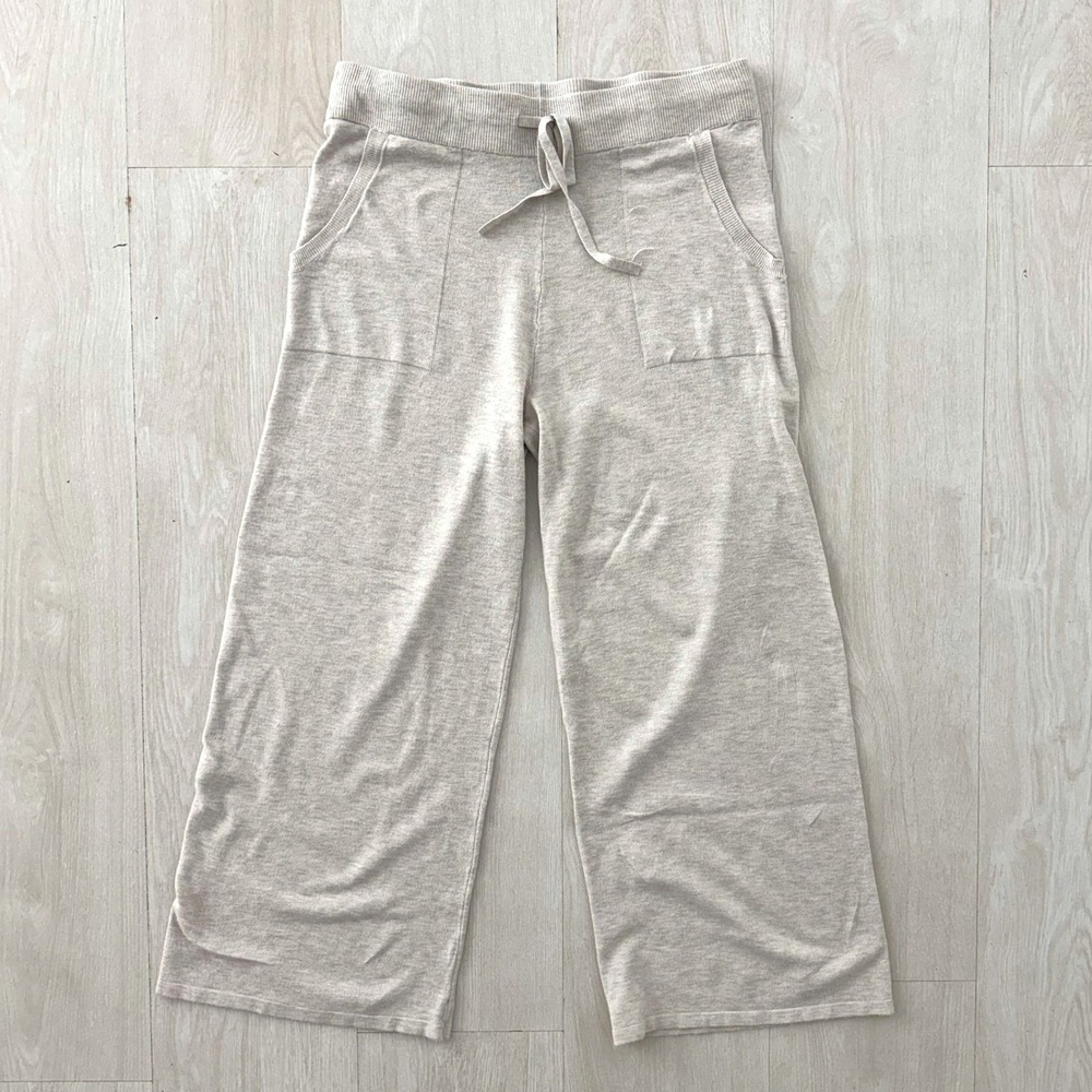 Splendid Womens Wide Leg Knit Lounge Pants Oatmeal Cream Light Tan Size Medium